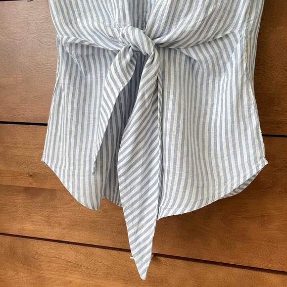 Ralph Lauren Black Label Linen Striped Tie-Front Button Down Collar Shirt Medium - Picture 7 of 15